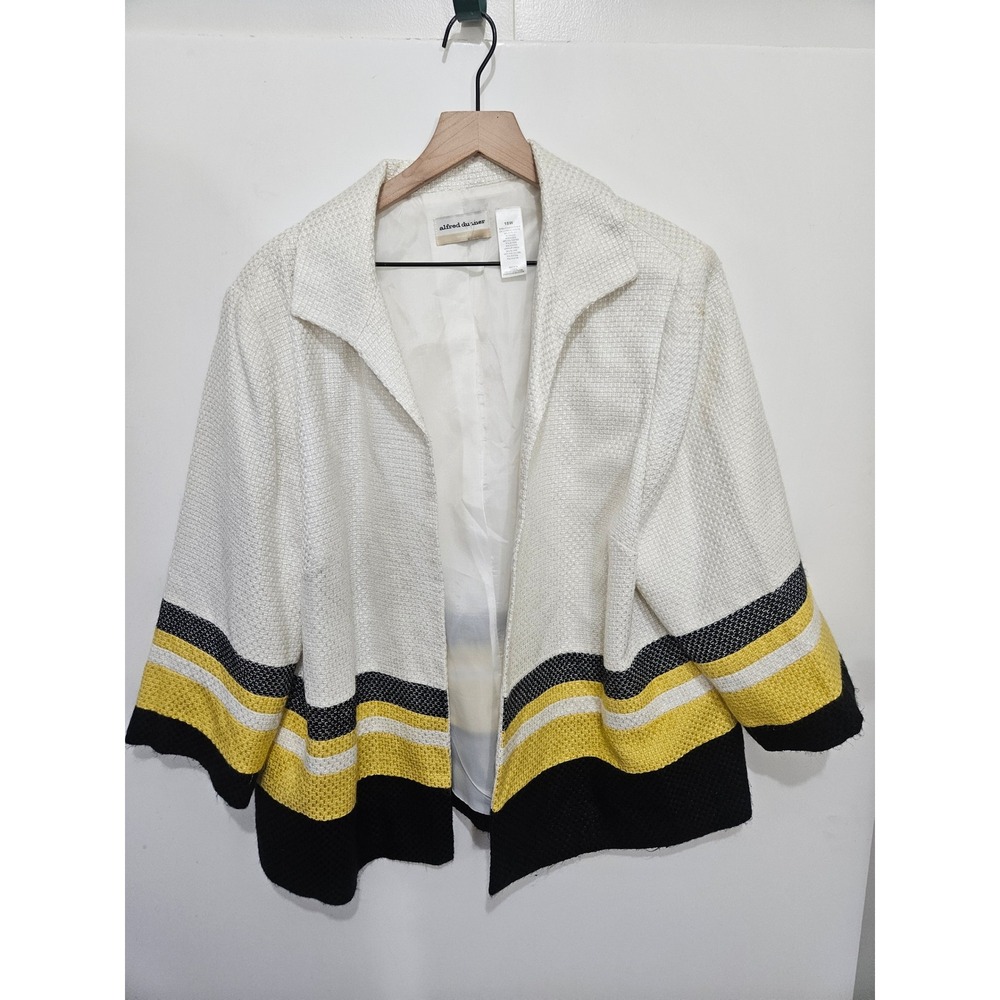 Alfred Dunner Woman White Yellow Black Striped Open Front Jacket‎ Blazer 18W